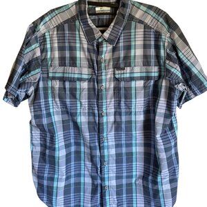 Columbia Men’s Short-Sleeve Plaid Button-Down Shirt — Blue & Teal
